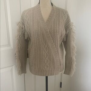 Madewell Beige Cable Knit Cardigan with Fringe